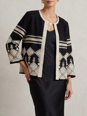 Sacred Threads Black Boho Embroidered Open Front Jacket S/M Like New